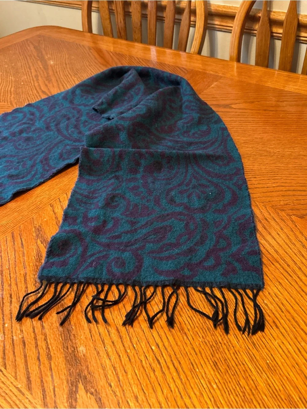 Men's Paisley Wool Blend Scarf - Teal & Black